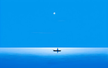 Fototapeta premium blue background with a sailboat sailing on water