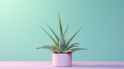  Aloe Vera plant in a pot on green Background. Generative AI - obrazy, fototapety, plakaty