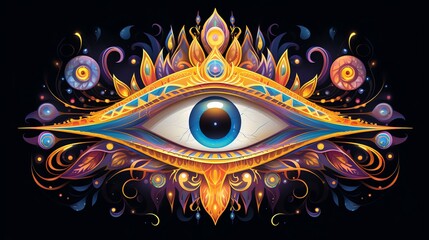a colorful eye with ornate patterns - obrazy, fototapety, plakaty