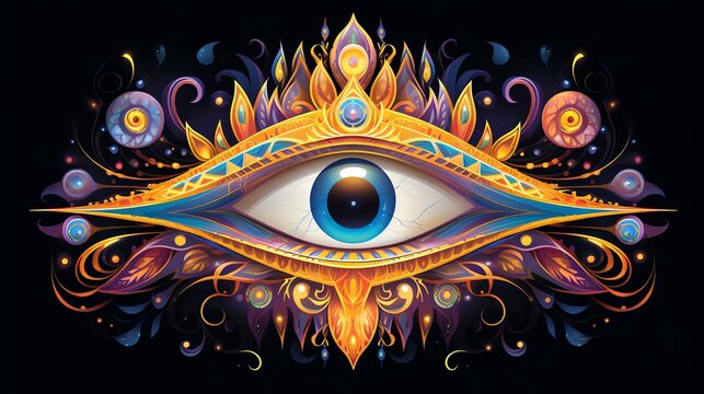 a colorful eye with ornate patterns