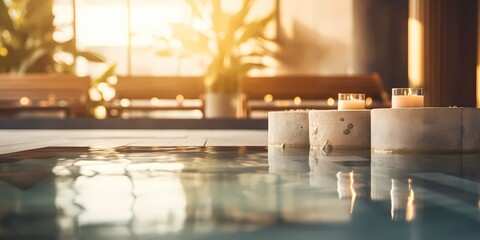 Obrazy na Plexi  Swimming pool with candles in luxury hotel resort - generative ai