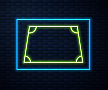 Glowing neon line Acute trapezoid shape icon isolated on brick wall background. Vector