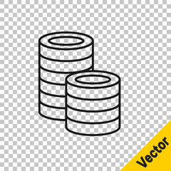 Black line Casino chips icon isolated on transparent background. Casino gambling. Vector