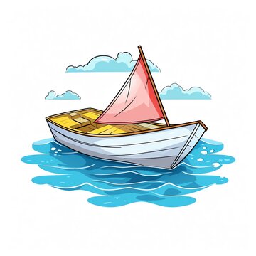 a cartoon of a boat with a red sail