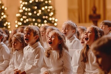 Children's Christmas choir. - obrazy, fototapety, plakaty