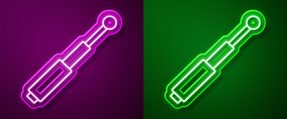 Glowing neon line Telescopic baton icon isolated on purple and green background. Vector