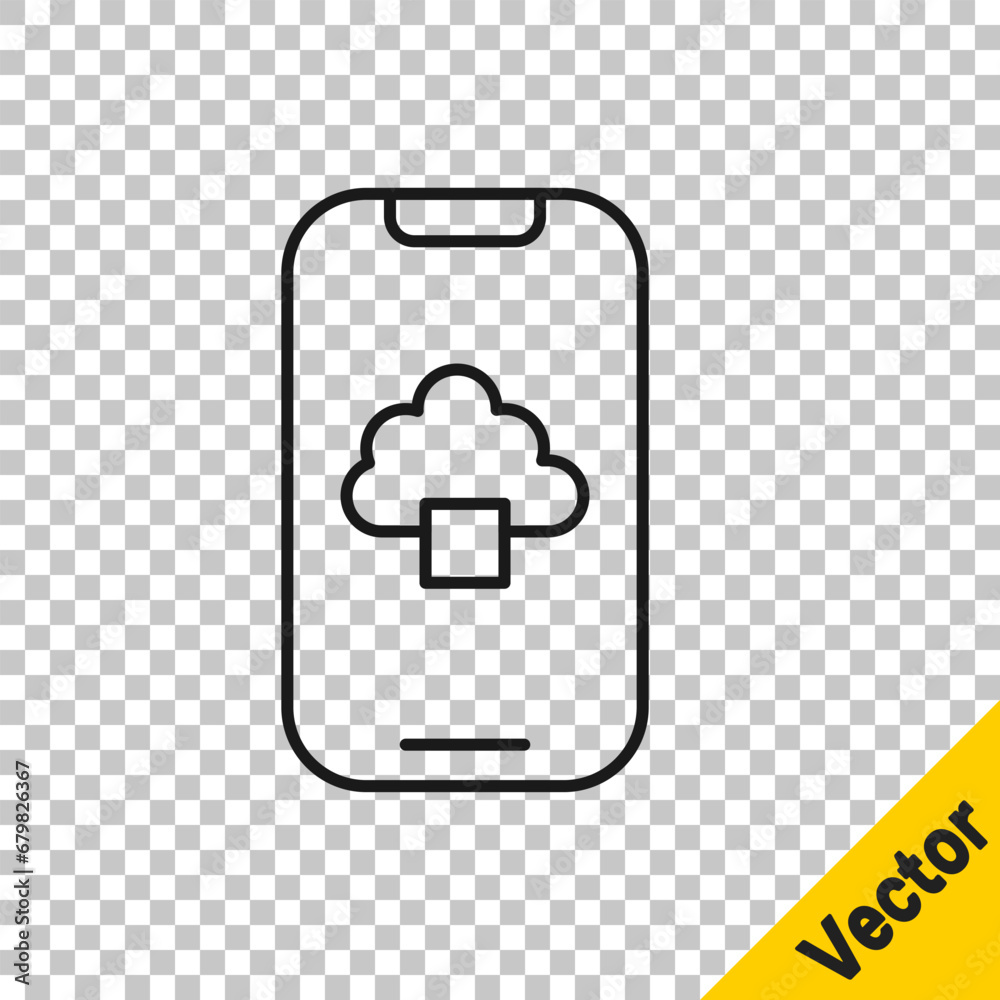 Wall mural black line cloud technology data transfer and storage icon isolated on transparent background. vecto