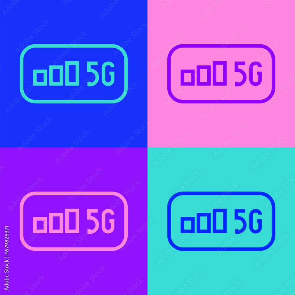 Poster pop art line 5g new wireless internet wifi connection icon isolated on color background. global netw