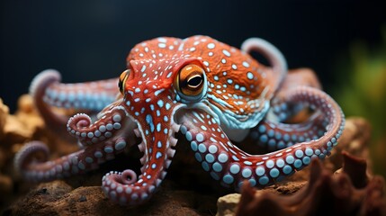 Obraz premium Vibrant Depths: A Tiny Octopus Swimming in the Sea