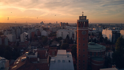 Belgrade city view in golden hour time, capital of Serbia..