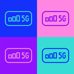 Pop art line 5G new wireless internet wifi connection icon isolated on color background. Global network high speed connection data rate technology. Vector