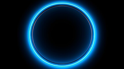 Blue Neon Light Circle on a black Background. Futuristic Template for Product Presentation