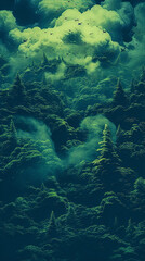 Abstract gloomy forest landscape. Poster art.