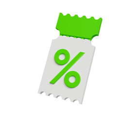 3D gift voucher icon. Promotion, sale tag, discount label, online purchase. Discount voucher icon. 3d illustration