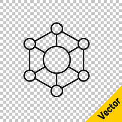 Black line Molecule icon isolated on transparent background. Structure of molecules in chemistry, science teachers innovative educational poster. Vector