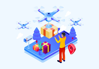 Drone Shipping Courier Delivery Illustration