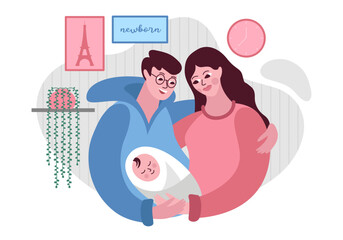 Happy Family with cute baby vector Illustration