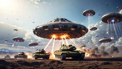 Poster UFOs attack the armies of the earth. © AMERO MEDIA