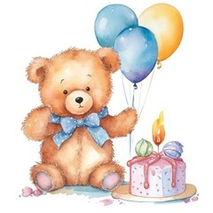 set Funny birthday bears of watercolors on white background