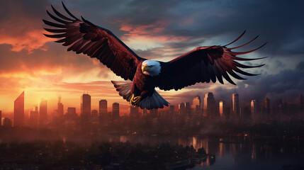 American bald eagle at dusk City