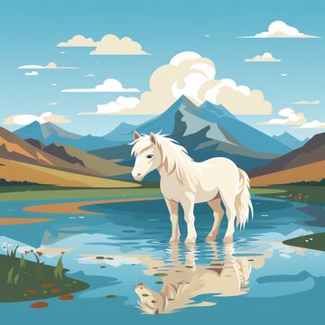 a horse standing in a body of water