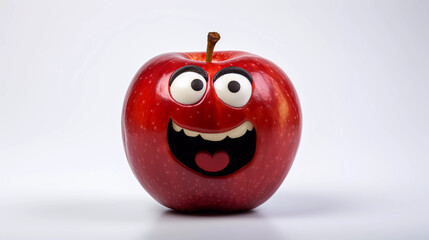 An apple with a funny face on a white backbround