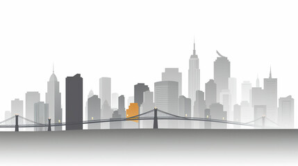 Fototapeta na wymiar Greyscale Cityscape, animated vector style, future city concept. wide framing, orange highlighted building