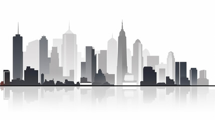 Fototapeta na wymiar Greyscale Cityscape, animated vector style, future city concept. wide framing
