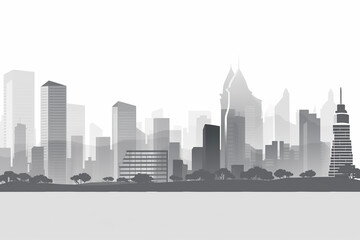 Greyscale Cityscape, animated vector style, future city concept. wide framing