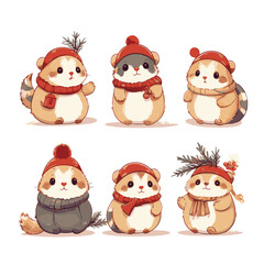 Cute chirstmas comic, set, white background