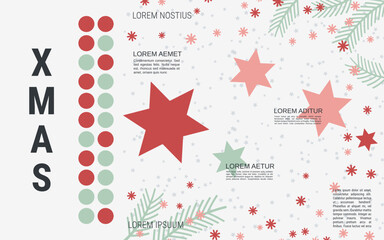 Merry Christmas and Happy New Year minimalistic style vector banner template. Flat design illustration with winter style elements