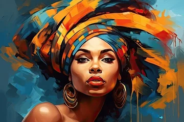 Captivating Portrait of a Woman with a Vibrant Multicolored Headdress Generative AI © Johnathan