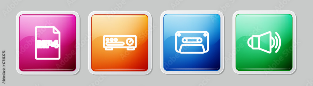 Canvas Prints set line mp4 file document, sound mixer controller, retro audio cassette tape and megaphone. colorfu