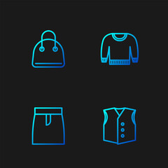 Set line Waistcoat, Skirt, Handbag and Sweater. Gradient color icons. Vector