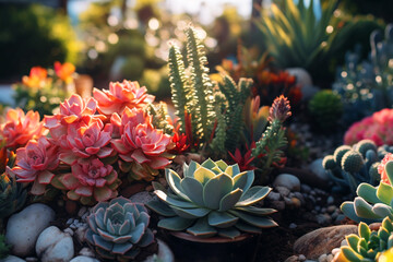 succulents and cacti in the garden - obrazy, fototapety, plakaty