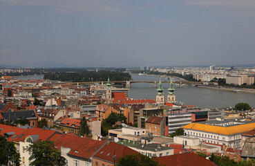 Panoramic view of BUDA Town and the Danube River of the city of Budapest in Hungary and the Margaret Bridge