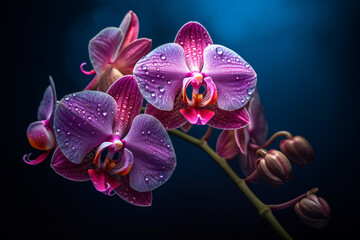 purple orchid flowers with water drops on petals 