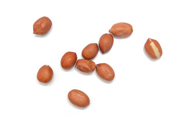 Dried peanuts in closeup on white