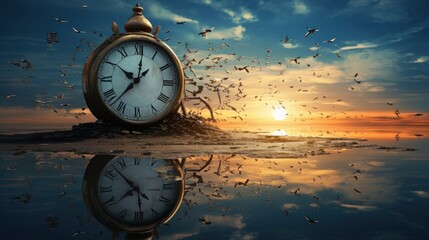A reflection of time that flies away from human life like a bird  - obrazy, fototapety, plakaty