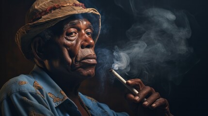 African, American man smoking cigar  - obrazy, fototapety, plakaty