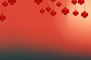 Obraz premium Minimalist abstract background with red Chinese paper lanterns with copy space