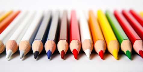 Naklejka premium An image of set of color pencils. macro of color pencil pile pencil nibs