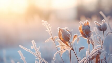 Winter landscape.Winter scene. Frozen flower, selective focus