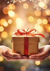 Giving christmas gift to hands of close loved people. Generative Ai