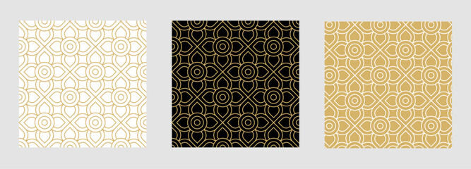 Luxury gold background seamless geometric line flowers, floral circle pattern.  Abstract Christmas design vector.