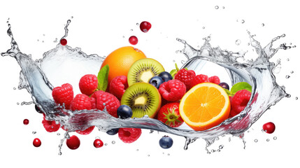 Fruit splashing water on a transparent or white background, png - obrazy, fototapety, plakaty