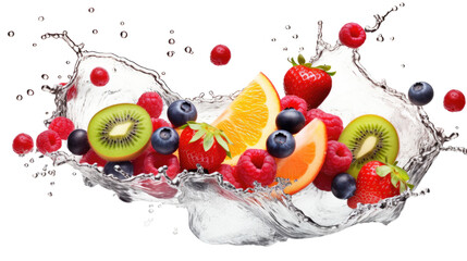 Fruit splashing water on a transparent or white background, png - obrazy, fototapety, plakaty