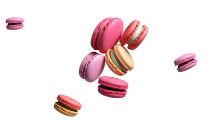 Obraz premium Various colorful of macarons floating on the air isolated on a transparent png background
