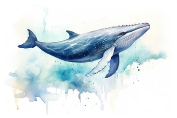 Fototapeta premium watercolor Whale Humpback whale. Big gray whale Blue whale