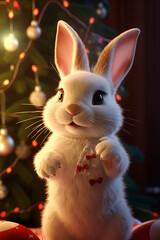 Bunny with Christmas decoration. New Year's bunny. Generative AI